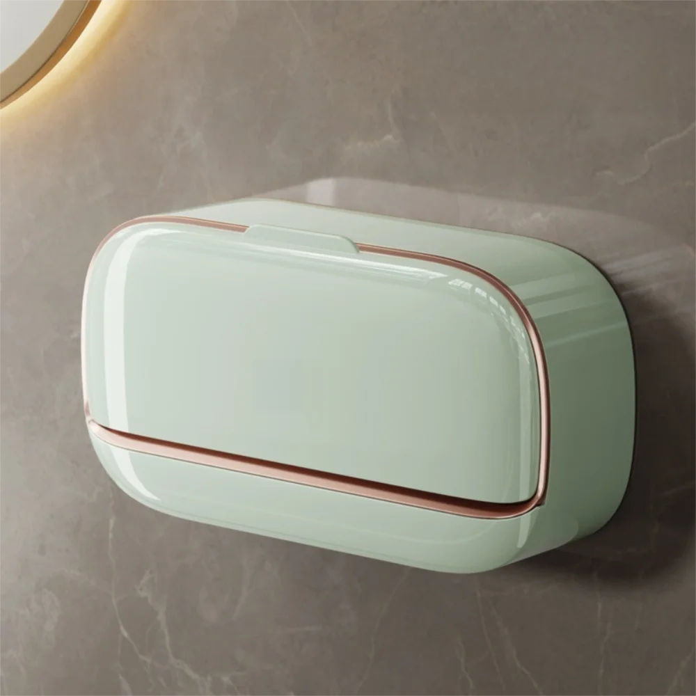 Wall Mounted Soap Dish With Drainage Box Waterproof Punch-Free Bathroom Drain Soap Box Soap Storage Case Bathroom Accessories Oasis Select Green-L