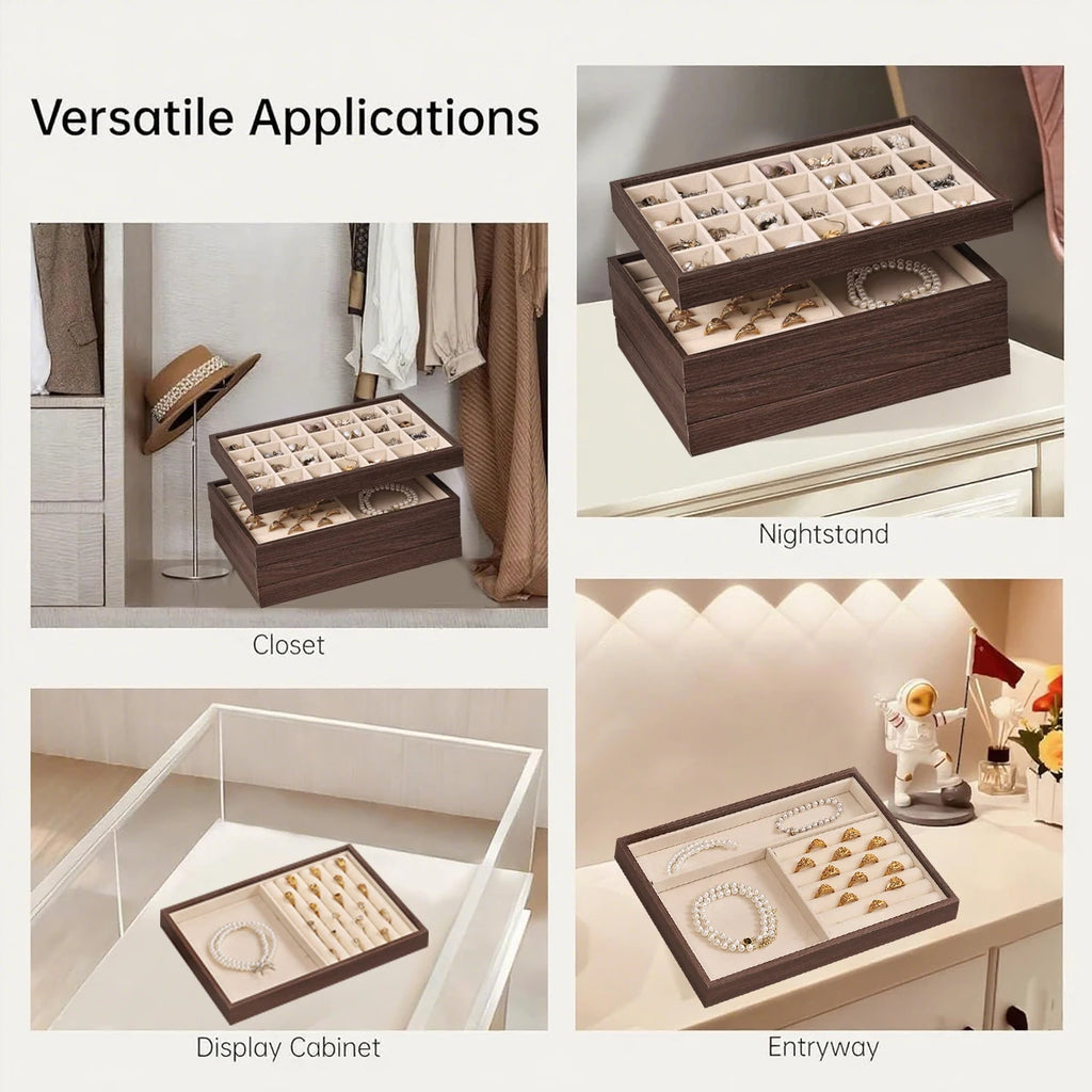 1pc Walnut Wood Grain Jewelry Box, Storage Tray for Rings, Necklaces, Earrings, Store Counter Display Tray Oasis Select