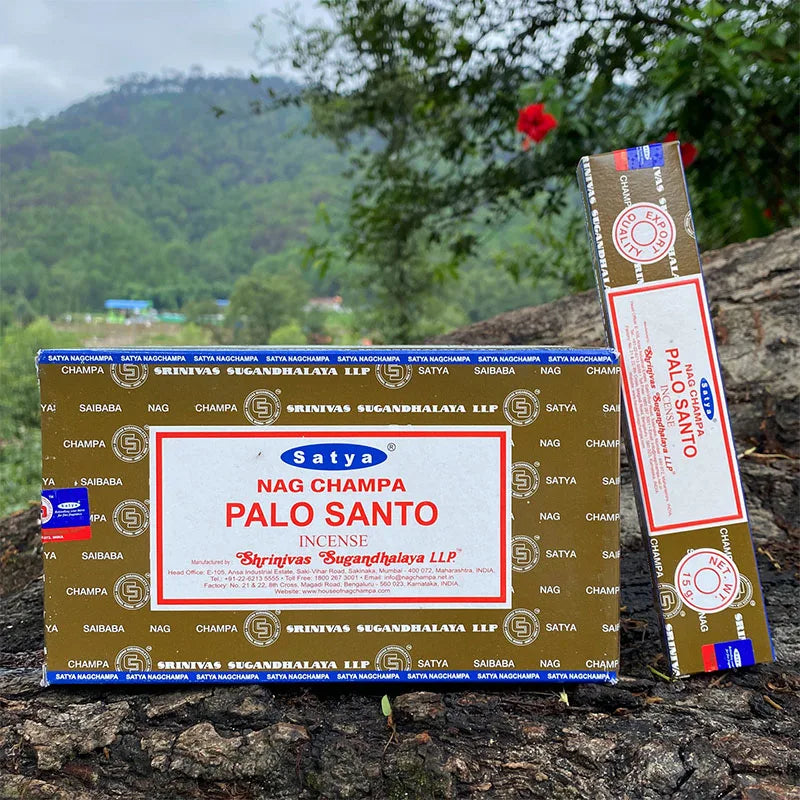 Incense Satya Palo Santo-complete box (4-12 packs x 15g) Original package Home Fragrance NAGCHAMPA California white sag Incense Oasis Select