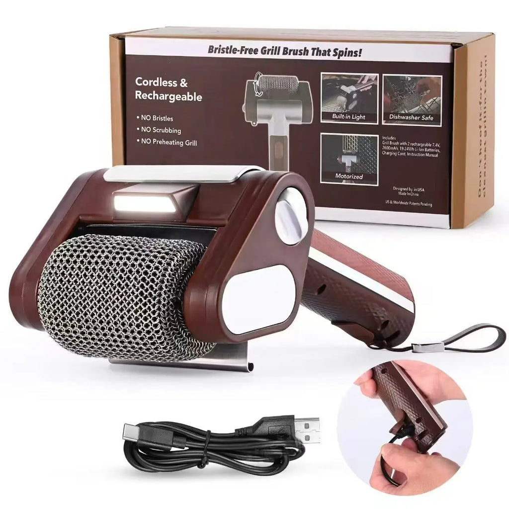 Electric Roller Grill Brush with Replaceable Brush Head Stainless Steel Grill Cleaner Rechargeable Barbecue Cleaner Tools Oasis Select 1set