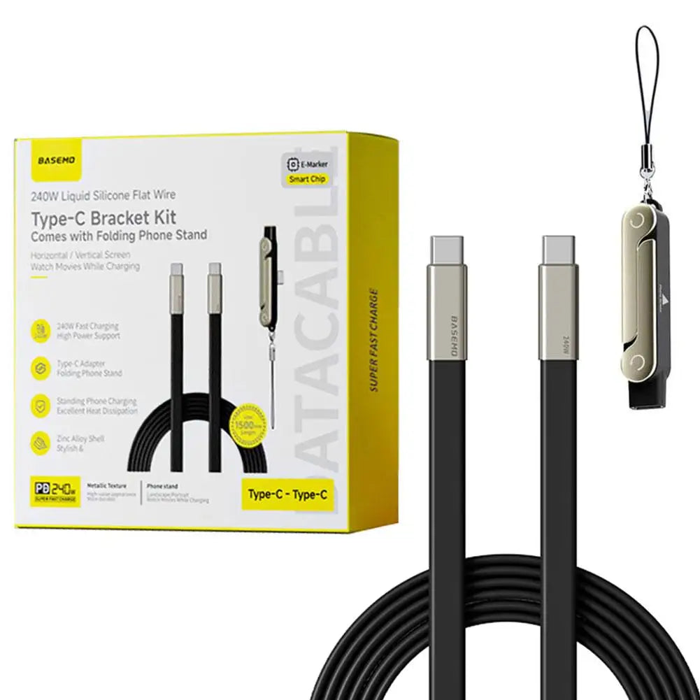 240W USB-C Fast Charging Cable with Phone Stand – 1.5m