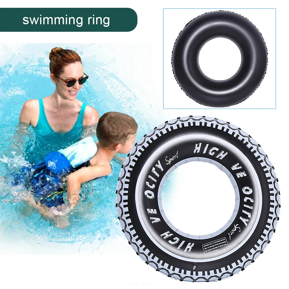 Black Tire Swimming Ring Reusable Inflatable Pool Float for Teen Kids Thickened Swim Ring Tube Swimming Circle Float Beach Toy Oasis Select