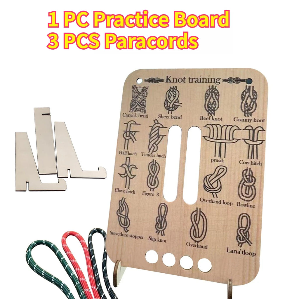 Scouts Beginners Knot Practice Board Wooden 16 Knots 3 Paracord Camping Climbing Survival Bushcraft Educational Training Tool Oasis Select Combo A