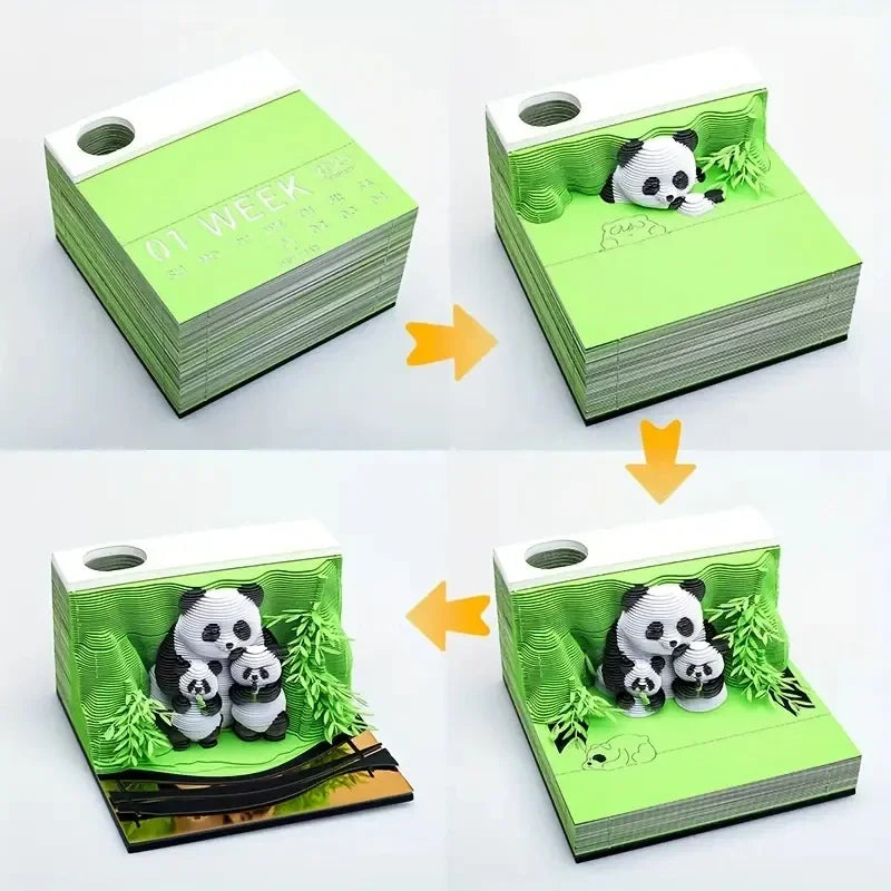 3D Panda Notepad 2025 Calendar 3D Paper Art Notes Notepad ﻿ Paper Engraving Art Sticky Tear Home Office Desktop Decor Oasis Select