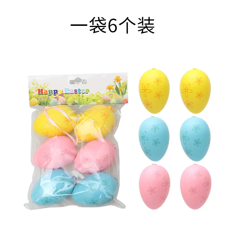 6Pcs Easter Egg Hanging Ornaments Artificial Plastic Egg Pendants Easter Tree Decorations Festival Home Party Decor Oasis Select A