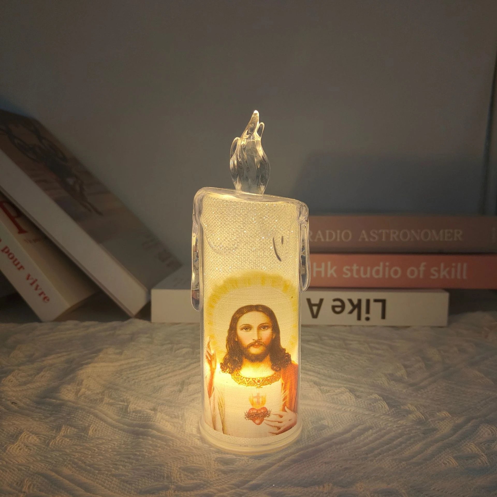 Jesus Virgin Christ Lamp Romantic Tealight Electronic Flameless LED Devotional Prayer Candles Light Religious Decoration Oasis Select 09