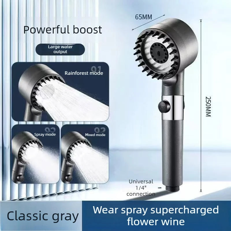 Multifunctional Shower Head Adjustable High Pressure Rain Faucet with Massage Brush Practical Daily Bathroom Supplies Oasis Select Gray