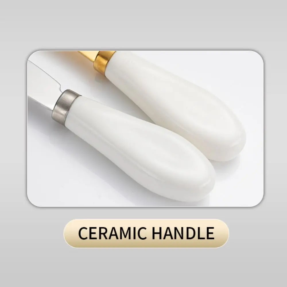 Portable Stainless Steel Cheese Knife Ceramic Handle Bread Jam Butter Knife Wipe Cream Kitchen Tools Party Oasis Select