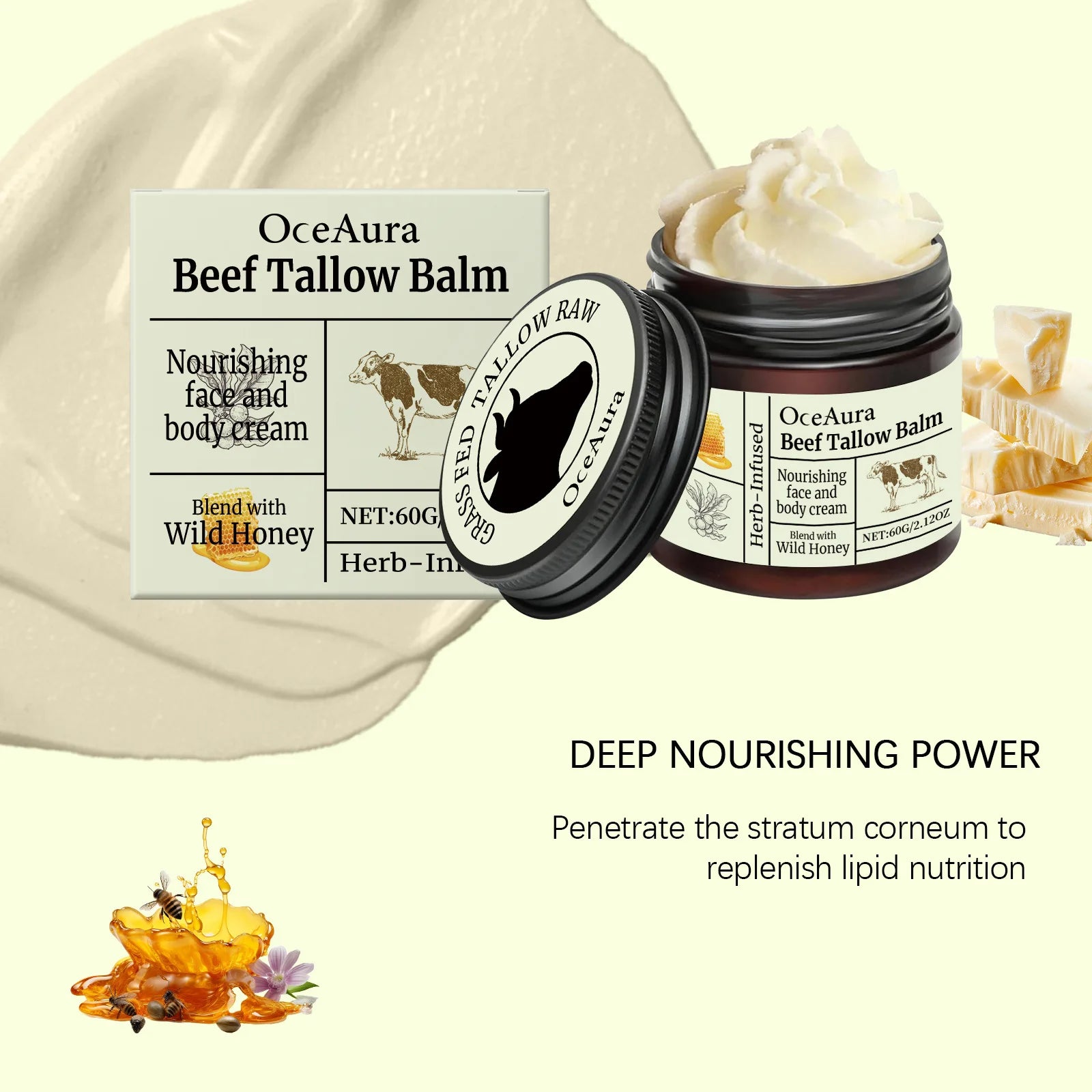 OceAura Butter Skin Moisturizing Cream Strengthen Firming Improving Elasticity Fades Fine Lines Honey Facial Nourishing Creams Oasis Select
