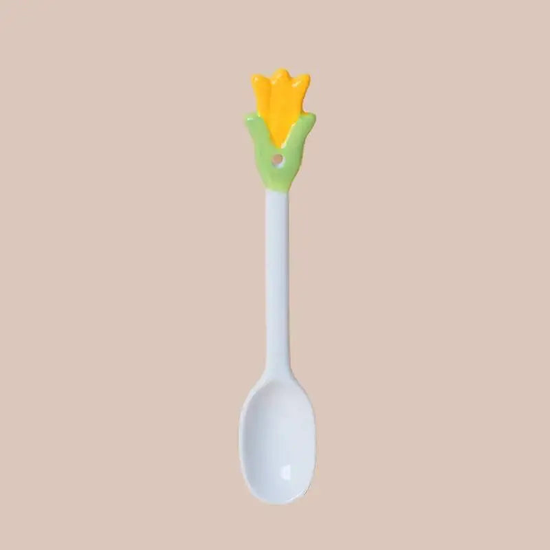 Tulip-shaped Ceramic Spoons, Dessert Spoons Coffee And Ice Cream Spoons, Table Spoons Kitchen Tablewear Oasis Select Yellow