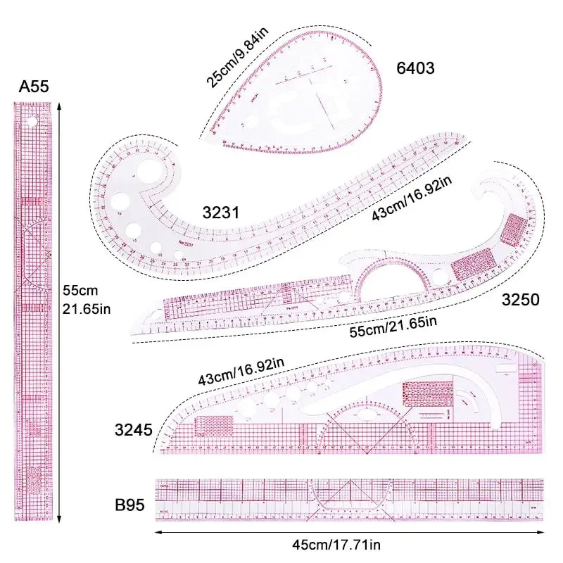 6PCS French Curve Ruler Soft Patchwork Ruler Measure Tailor Ruler Drawing Template DIY Sewing Accessories Tool Kit Oasis Select 6pcs M