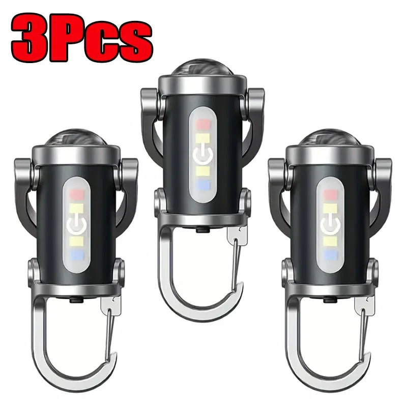 Mini Keychain Flashlight Rechargeable Pocket COB Working Light Outdoor Hook Emergency Warning Light for Camping Walking Hiking Oasis Select 3PCS