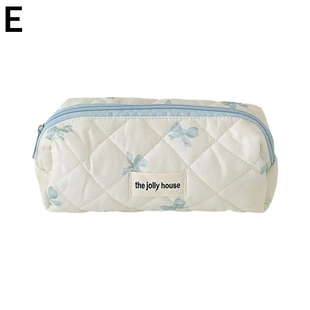Quilted Floral Makeup Bag 3-Piece Set – Travel & Bridesmaid Gift Cosmetic Bag Set Oasis Select blue-S