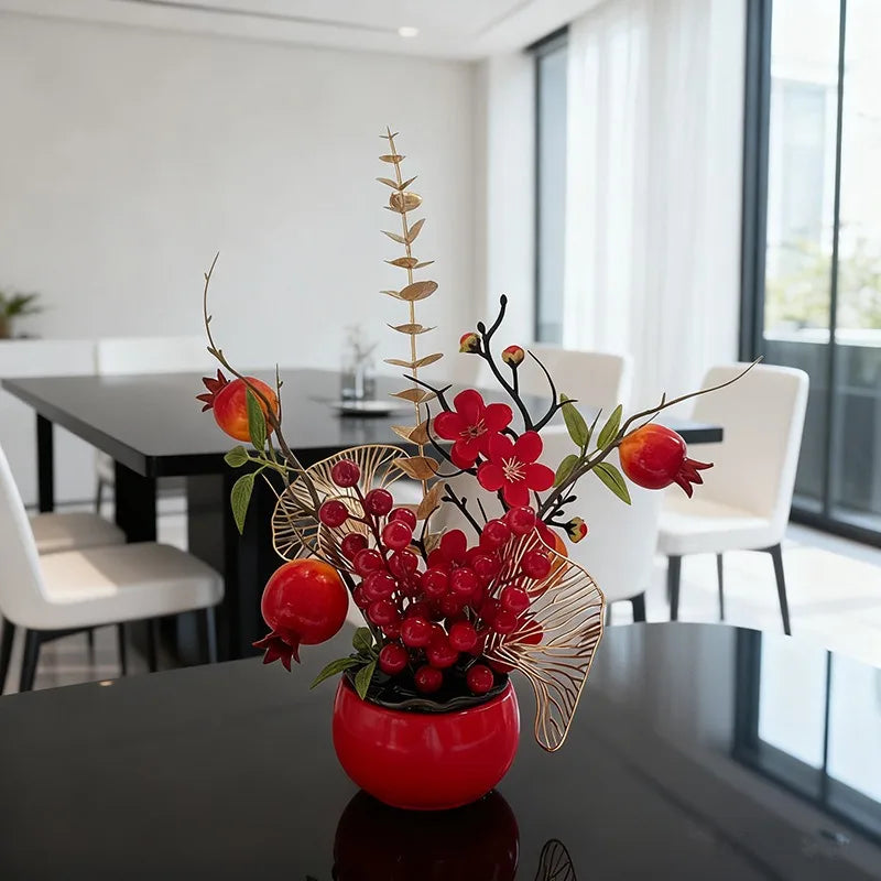 New Large Red Persimmon Artificial Potted Plant, New Year Spring Festival Home Decor Wealth Fruit Artificial Small Bonsai Oasis Select