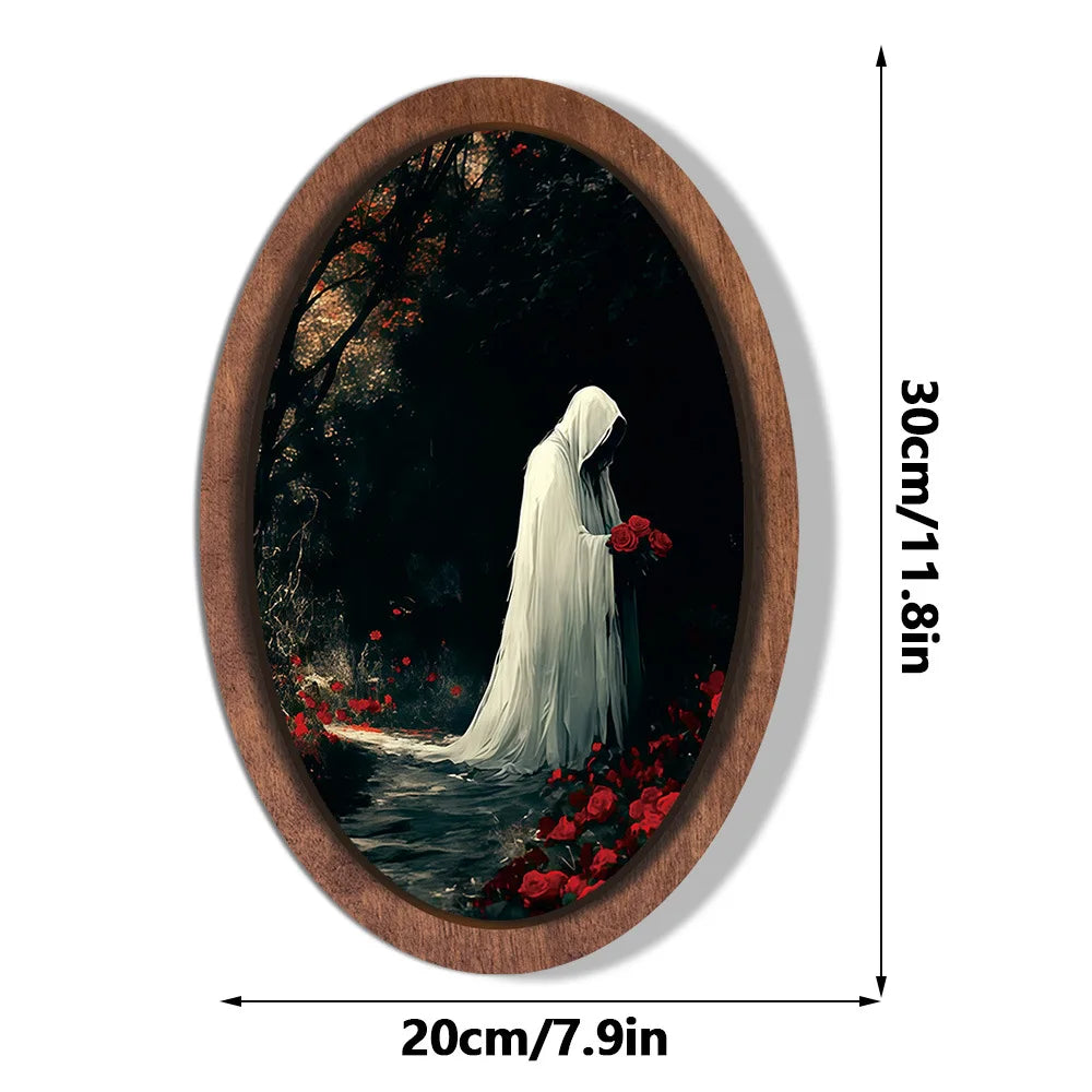 Halloween Ghost Wooden Photo Frame Painting Retro 3D Hanging Plaque Festival Decor Wall Sticker for Home Party Wall Decor Oasis Select MZ1163 Medium