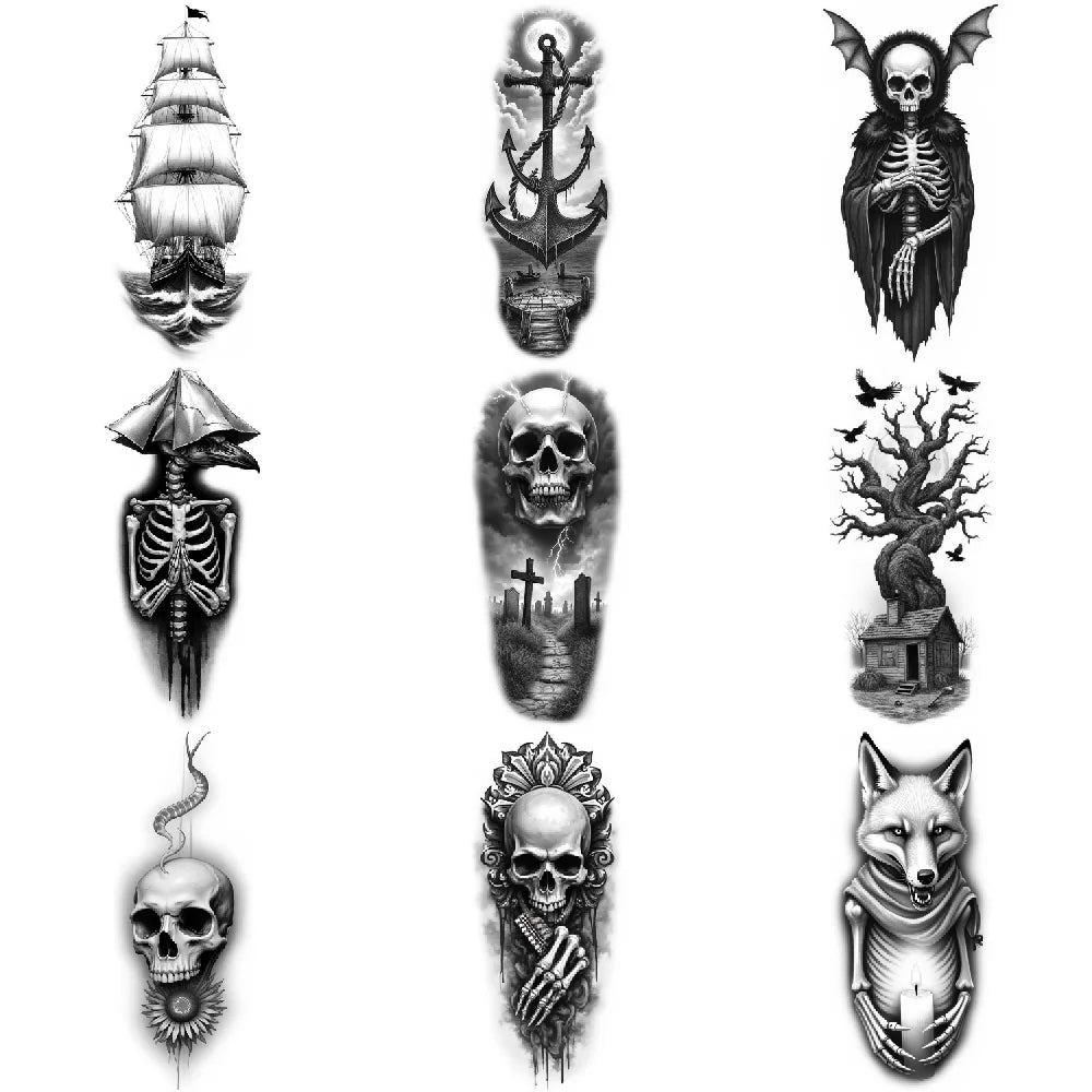 3-Pack Realistic Temporary Tattoos – Fox, Candle & Tree Designs