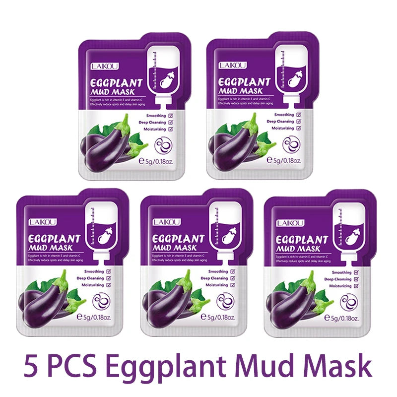 LAIKOU Sakura Moisturizing Facial Mask Hydrating Sleeping Face Sheet Masks Repairing & Nourishing Night Face Mask Skin Care 5pcs Oasis Select Eggplant