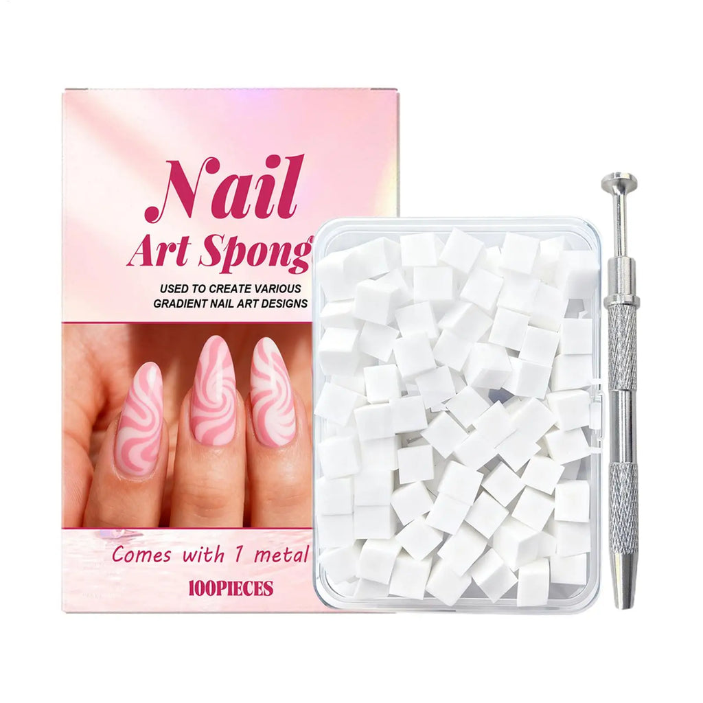 Nail Sponges 100 Pieces Soft Square Professional Beauty Tools with Grabbing Pen Small Nail Sponge for Foot Spa Grooming Party Oasis Select