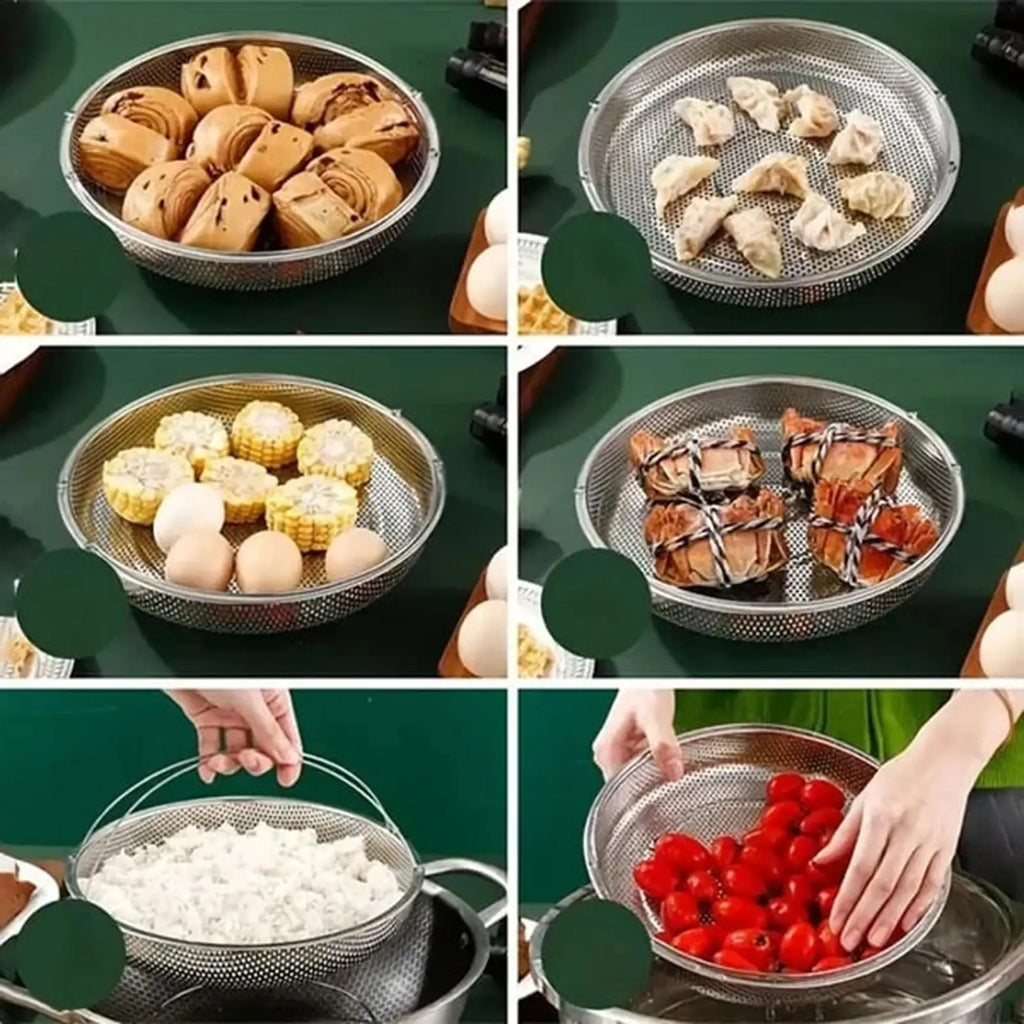 Stainless Steel Food Steamer Basket Food Steaming Basket Multifunctional Rice Sieve with Handle Steam Basket for Cooking Tools Oasis Select