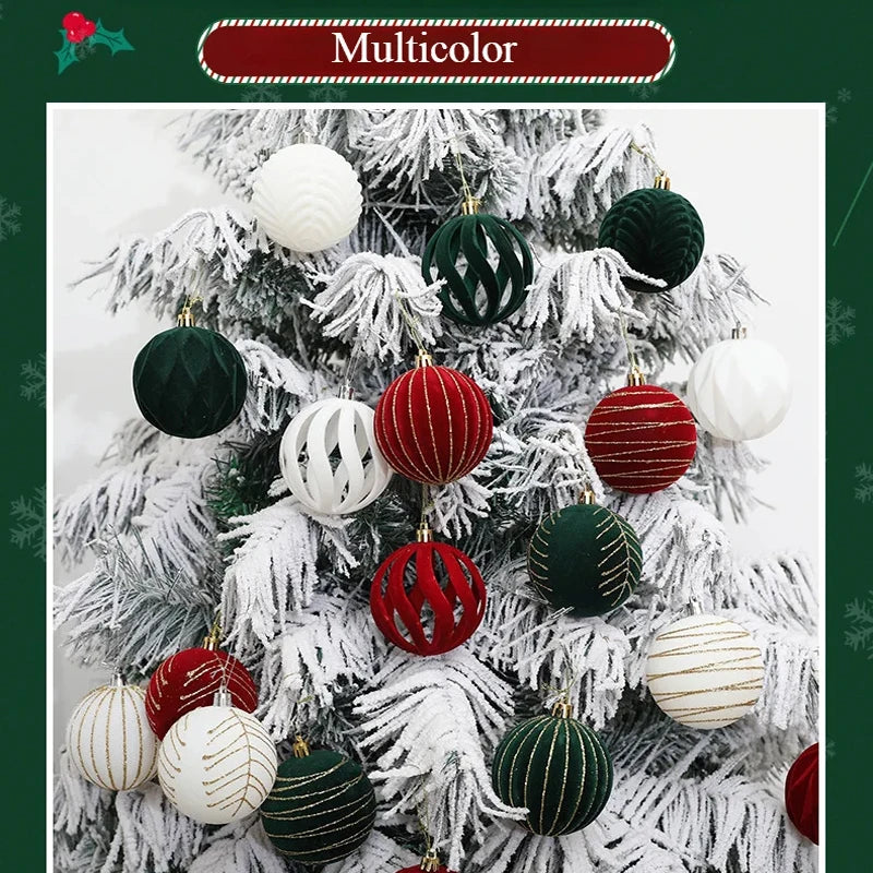 12-Pack Velvet Christmas Ball Ornaments 6cm – Red, Green & White