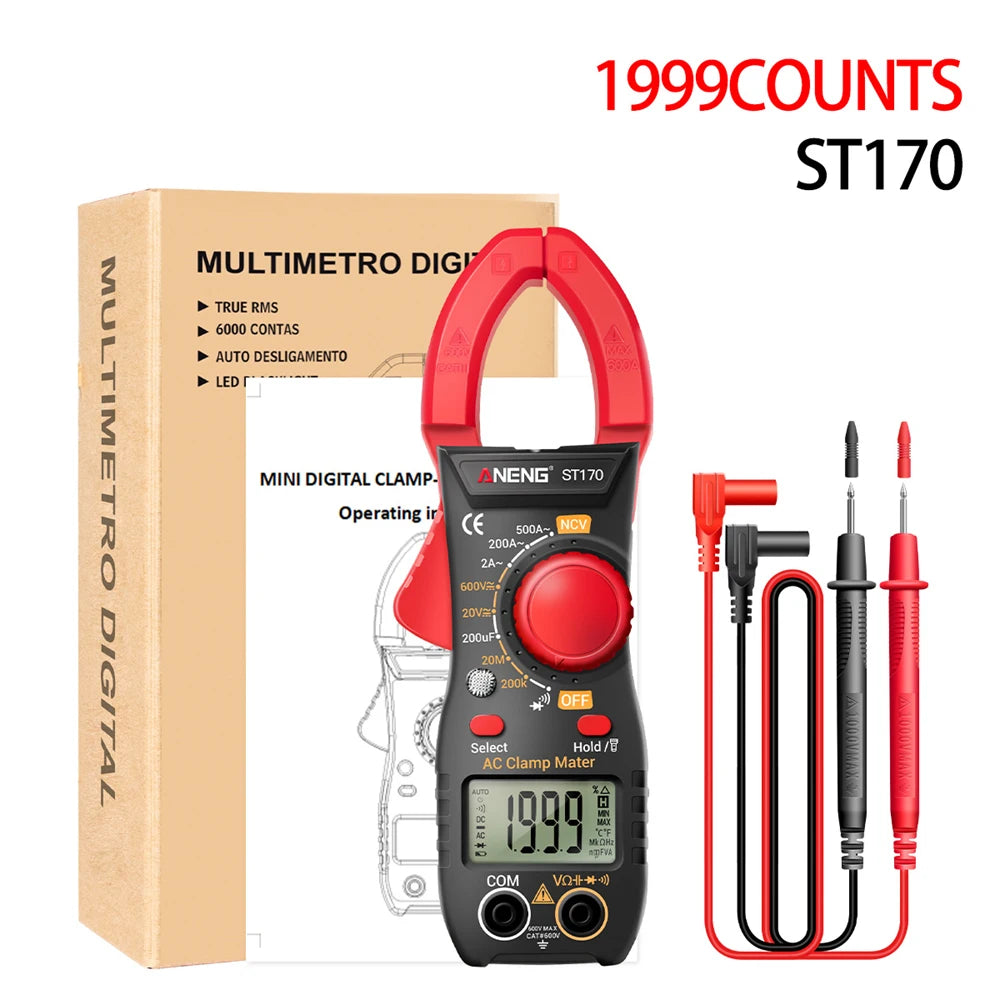 ANENG ST170 Clamp Meter Multimeter Digital Tester 1999 Counts AC/DC Voltage voltmeter Hz Capacitance NCV Ohm Diode Tester Tools Oasis Select Red
