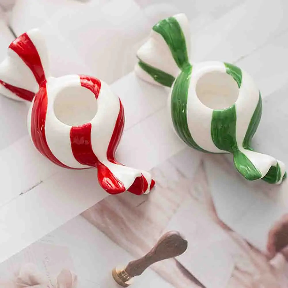 Ceramic Candy Striped Tealight Candle Holder | Xmas & New Year