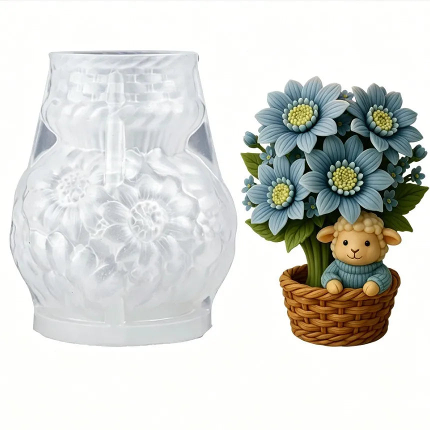 3D Sheep Flower Basket Silicone Candle Mold – DIY Craft