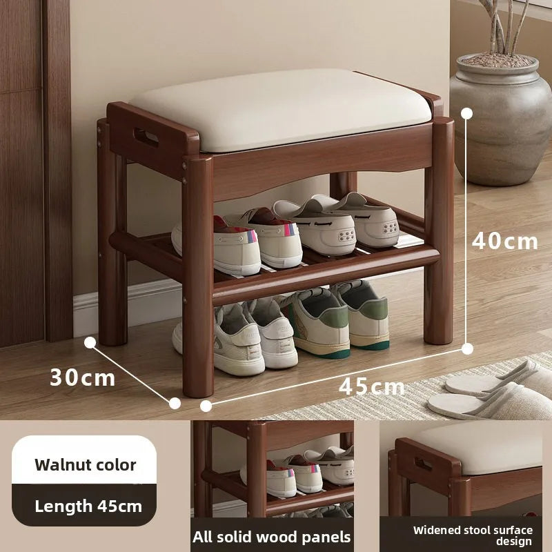 Shoe changing stool entrance Household shoe stool entrance door can sit shoe cabinet sitting stool integrated solid wood bench Oasis Select 45 long white pad 1