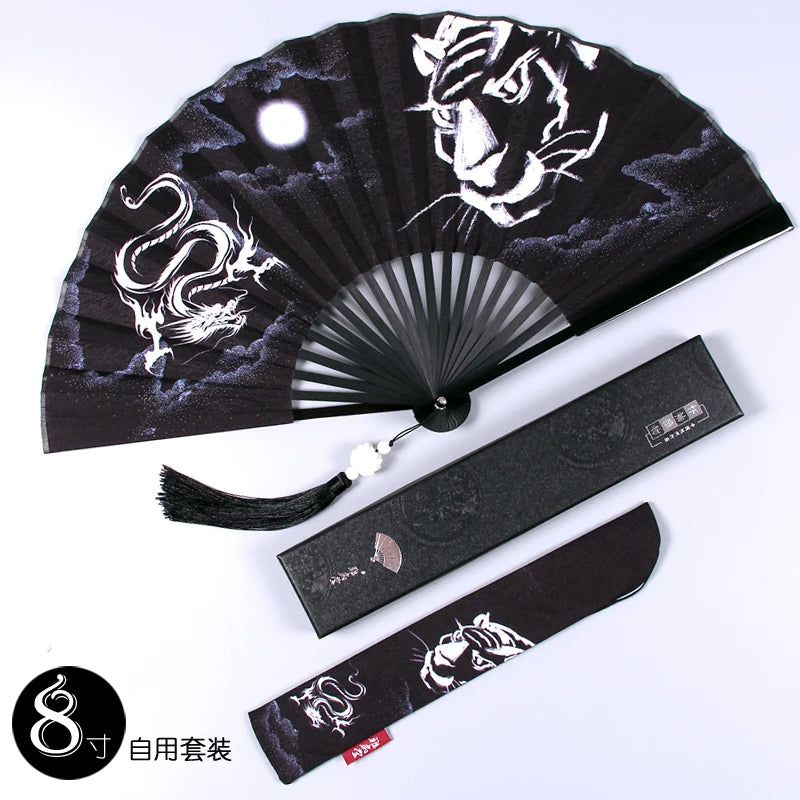 Ancient Folding Fan Black Dragon Fan Chinese Style Summer Hanfu Folding Fan Oasis Select