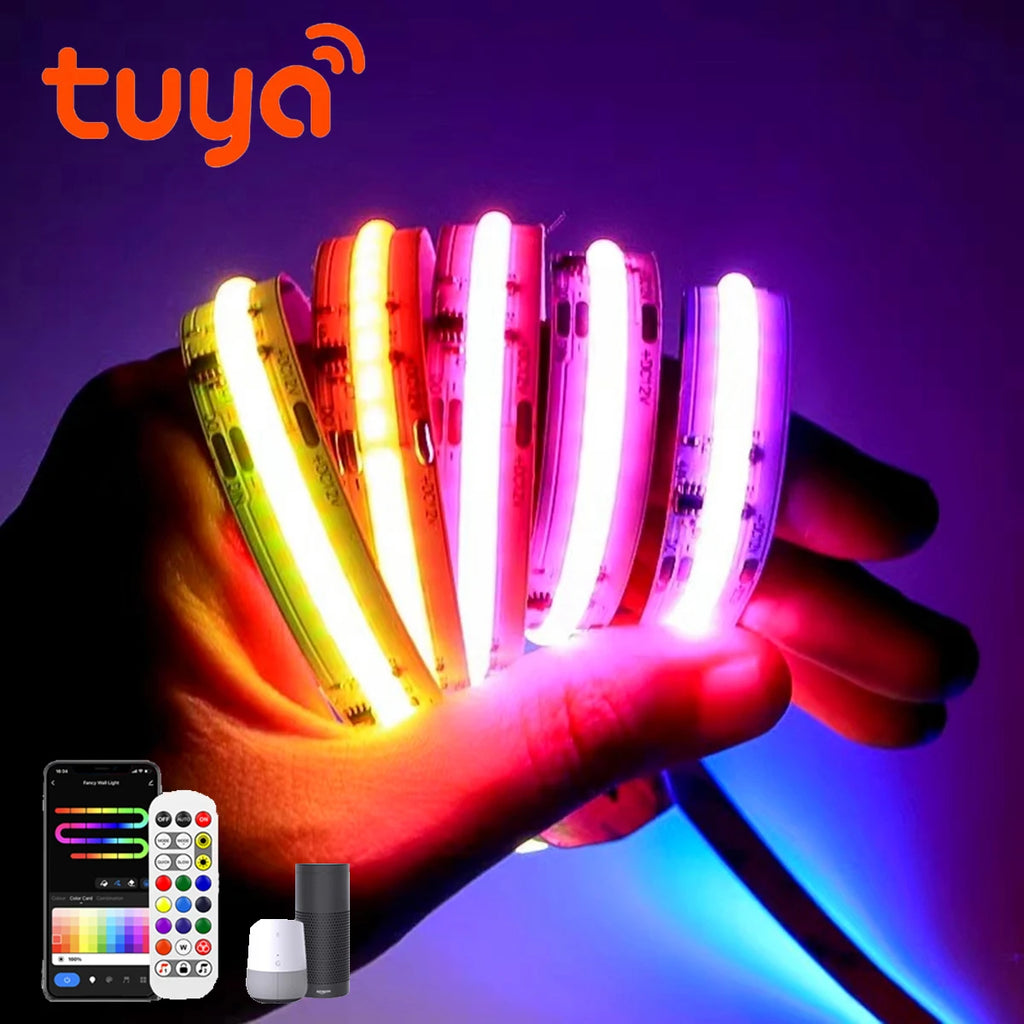 RGBIC Dreamcolor LED Strip Light 12V Tuya WIFI APP Control,Novel Rainbow Chasing Atmosphere Lamp COB Colorful Tape for Game Room Oasis Select