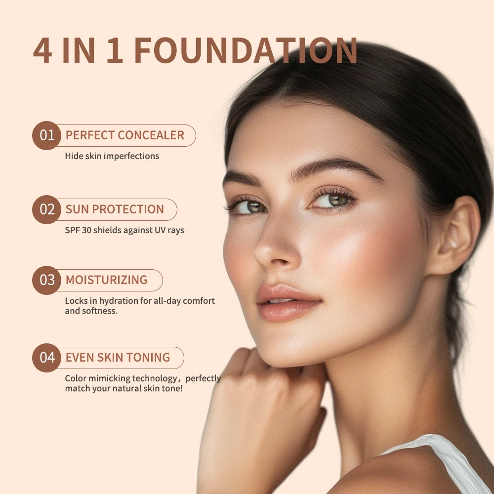 Color Changing Foundation 4 in 1 Moisturizing SPF 30+ Hydrating Color Longwearing Waterproof Travel Coverage Makeup Base Oasis Select