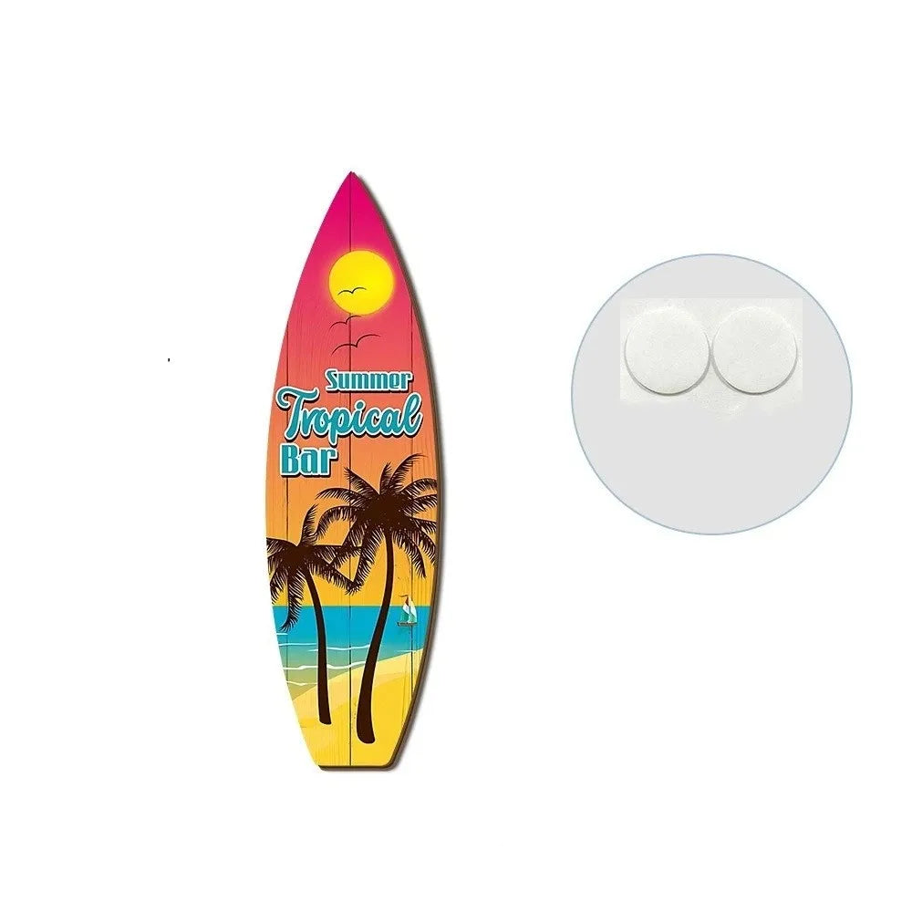 Summer Beach Themed Surfboard Wall Hanging Colorful Handcrafted Wooden Surfboard Sign Retro Surfboard Ornaments Outdoor Wall Art Oasis Select Style D