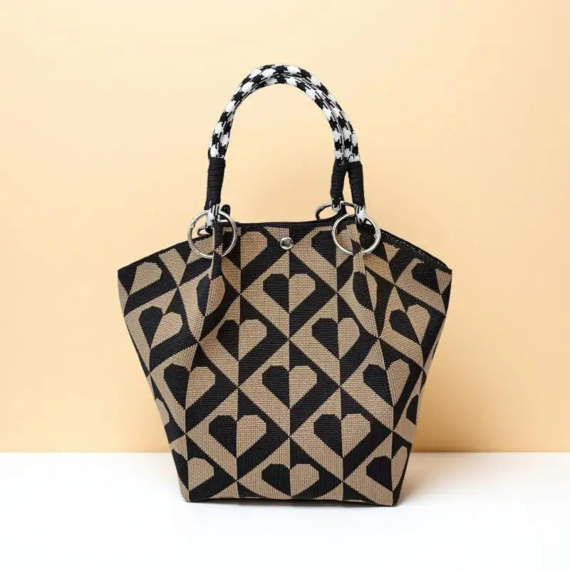 Women's Vintage Knit Tote Bag Storage Bag Lightweight With Metal Rings Snap Closure For Casual Travel Handbag Oasis Select C