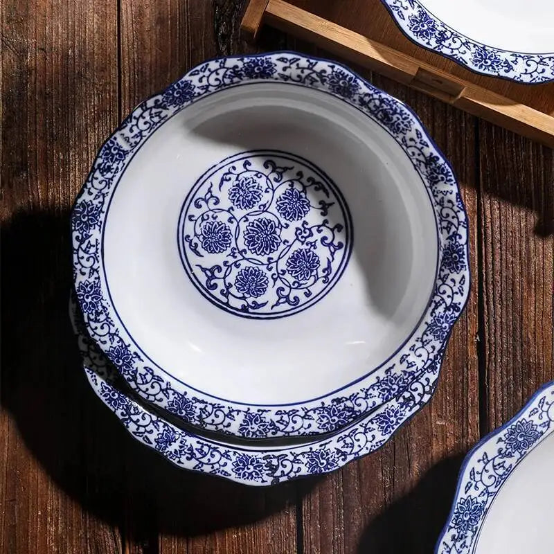 Blue And White Porcelain Plates Deep Soup Dishes Ceramic Dinner Plate Tablewear Oasis Select