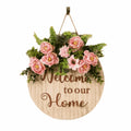 Creative 2D Flat Welcome Sign Wooden Bow Knot Hanging Decoration Flower Round Shape Wall Art Porch Decor Oasis Select Style A