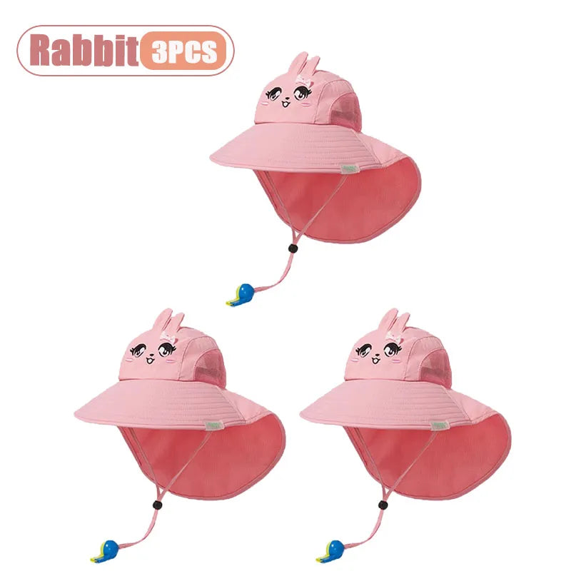 Spring Summer Kids UV Protection Sun Hat Baby Toddler Bucket Hat Wide Brim Breathable Outdoor Cap for Boys Girls Oasis Select Rabbit-3PCS