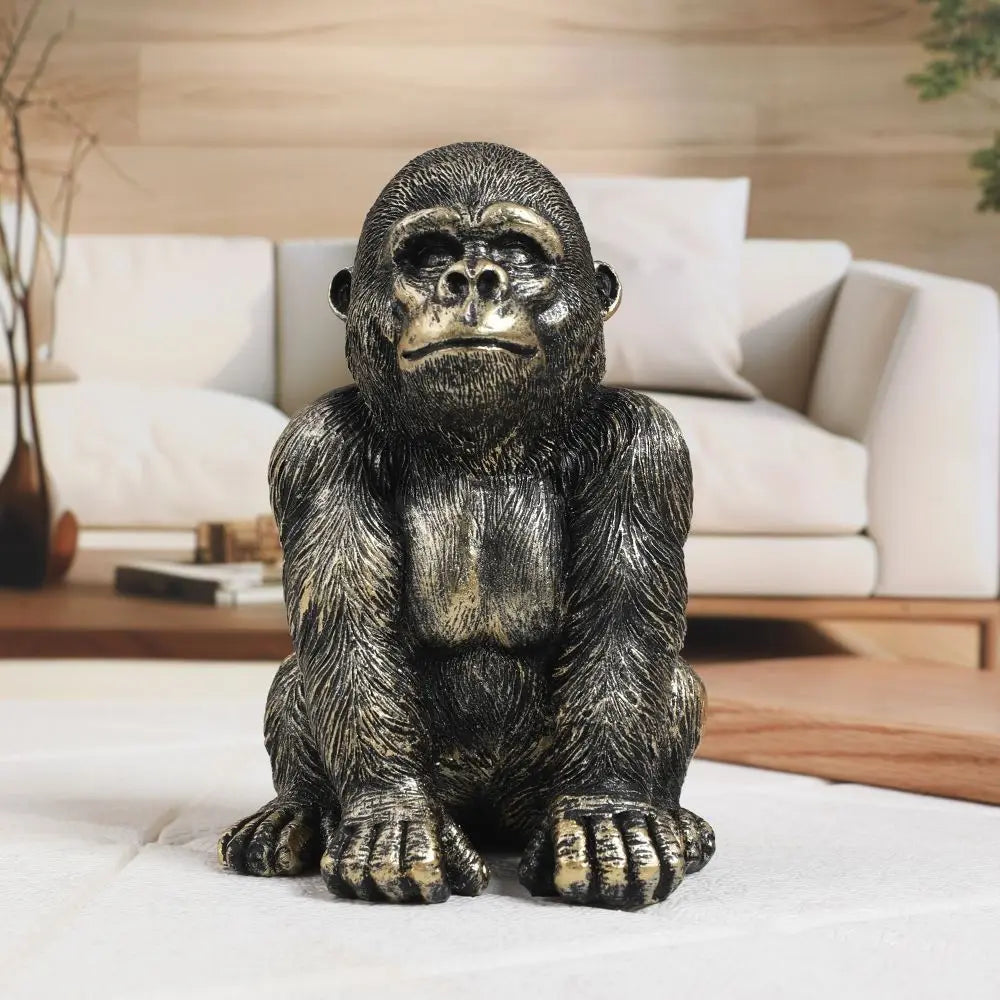 Black Gold Gorilla King Kong Statue Resin Crafts Antique Gorilla Desk Ornament Handmade Animal Figurine Living Room Bedroom Oasis Select