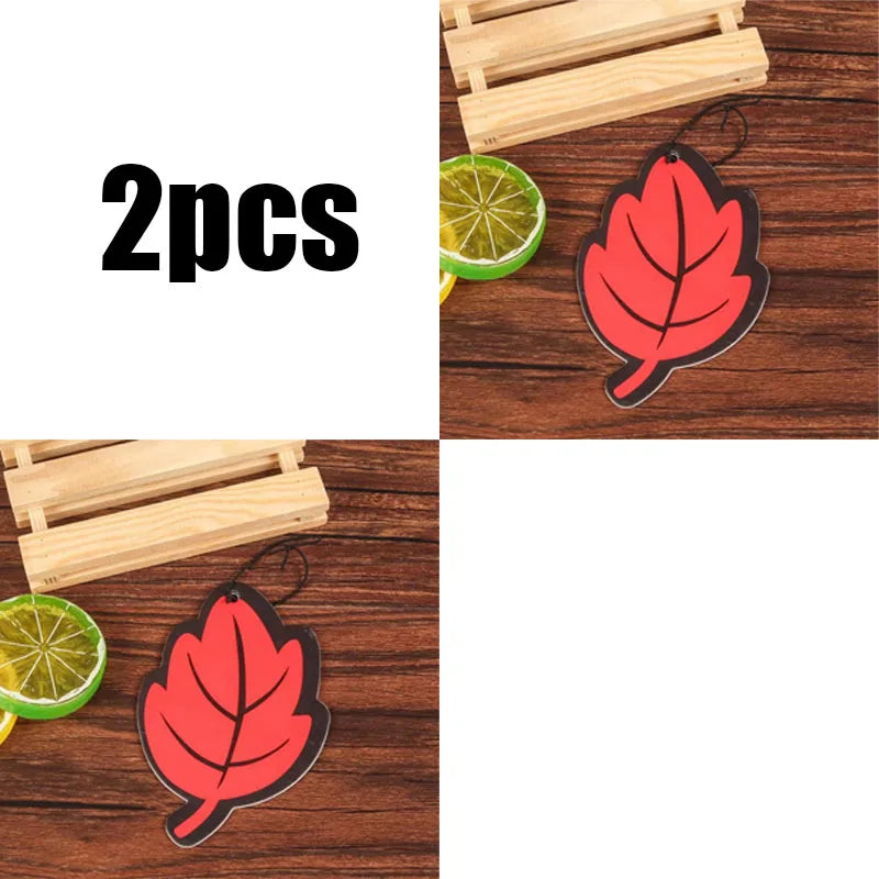 1/2/3/4Pcs Car Air Freshener Natural Scented Tea Paper Auto Hanging Vanilla Perfume Fragrance Leaf Shape Car Interior Oasis Select 2pcs-red