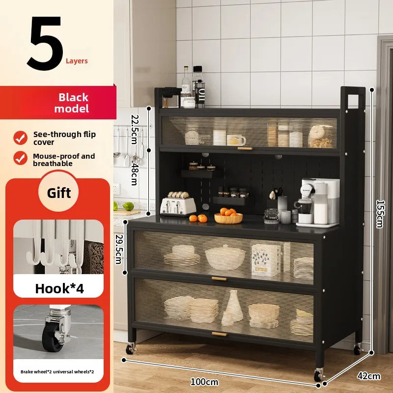 Dustproof side cabinets, shelves, multi-layer floor cabinets, small appliances, microwave ovens, multifunctional storage racks Oasis Select 5-Black-100