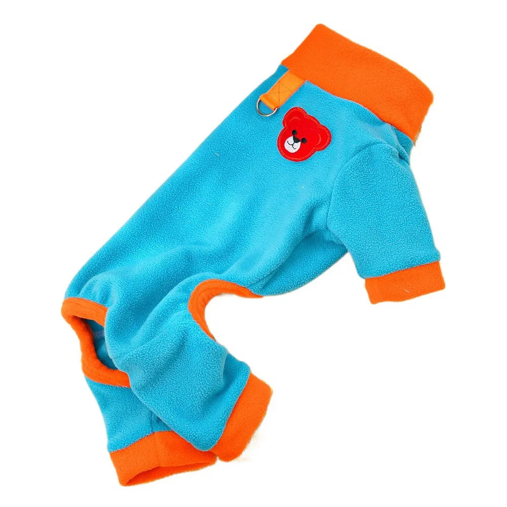 Bear Pattern Plush Dog Jumpsuit | Warm 4-Leg Pet Pajamas Dog Jumpsuit Oasis Select Blue XXXL
