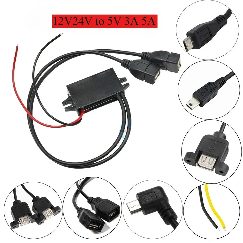 12V24V to 5V 3A 5A Micro Mini USB Step Down Voltage Power Supply Output Adapter Heat Auto Protection DC DC Car Power Converter Oasis Select