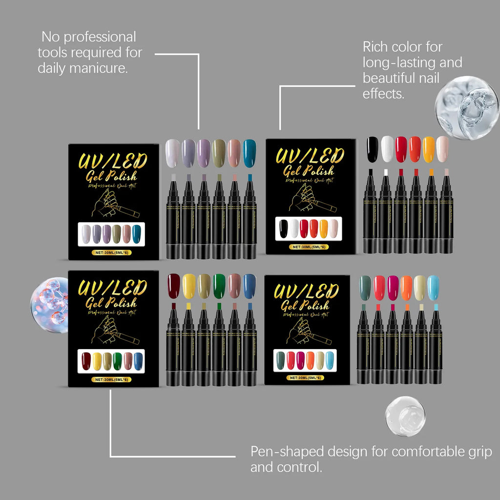 6 Color DIY Nail Art Pens High Pigment Quick Dry Free Draw Design Decorate Nails Safe Gentle Waterproof Nails Art Oil Pens Kit Oasis Select