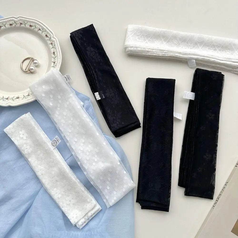 French Style Lace Long Scarf Dots Flower Elegent Hair Band Neckerchief Multi-functional Dressing Decoration Neck Strap Women Oasis Select