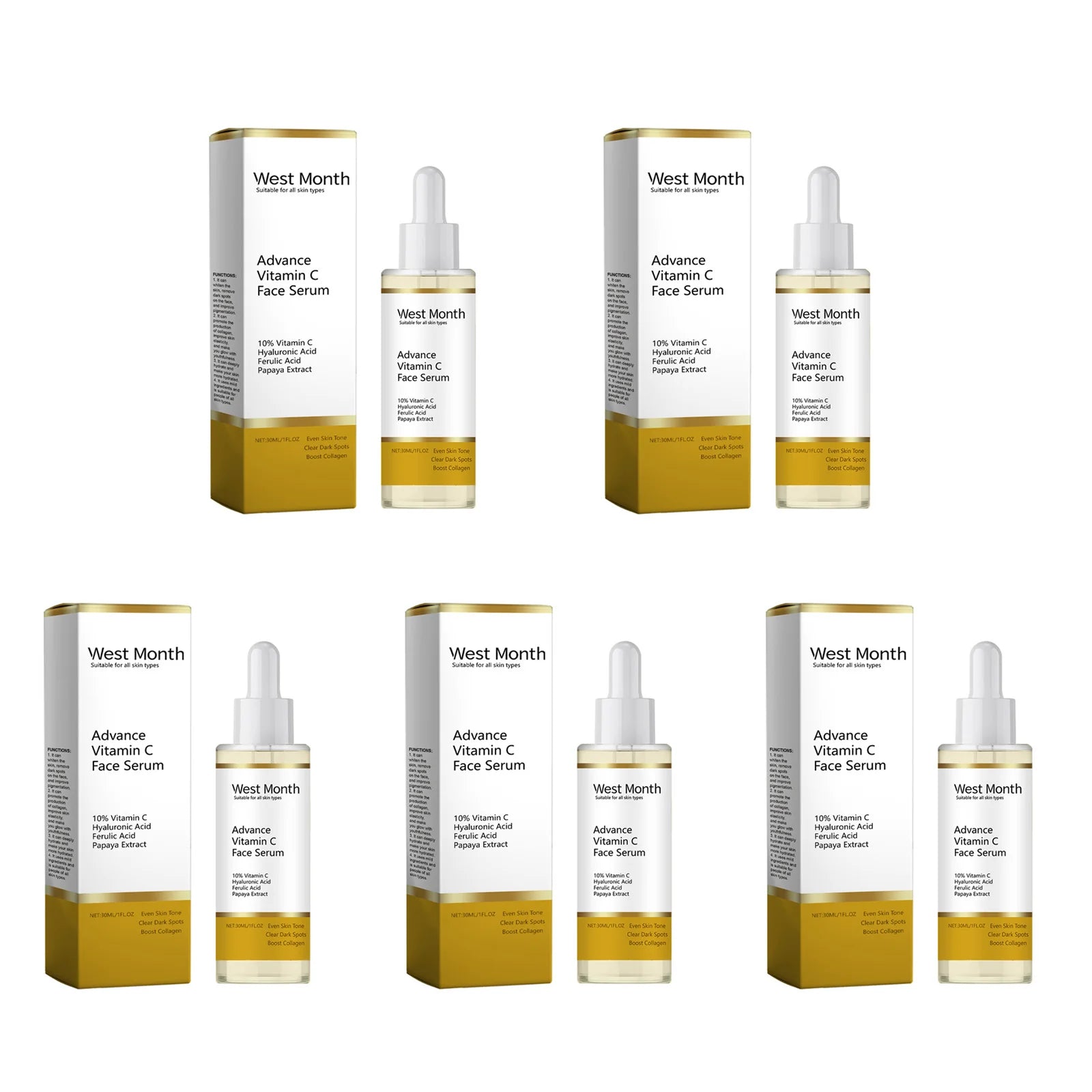 Vitamin C Face Serum – Dark Spot Corrector & Brightening Vitamin C Face Serum Oasis Select 5 x 30ml Boxed