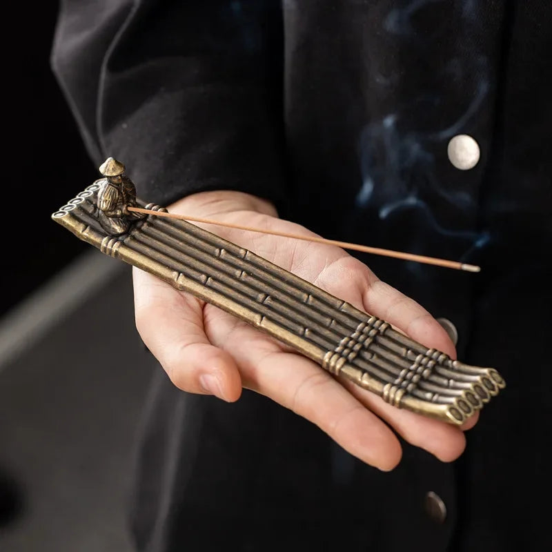 Creative Incense Holder Aromatherapy Ornament Incense Holder Boat Old Men Fishing Japanese Style Incense Stick Burner Home Decor Oasis Select bamboo