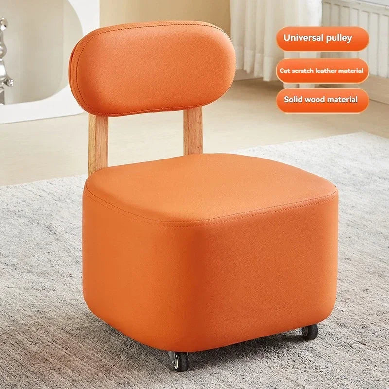 Small stool, household low stool, universal wheel, solid wood small chair, pulley, movable sliding chair, wooden backrest, squar Oasis Select Type D