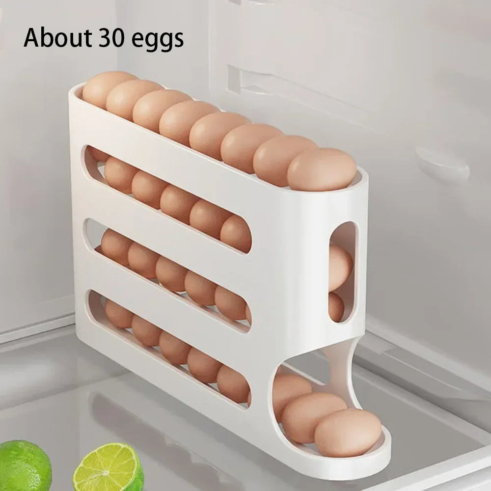 4-Layer Rolling Egg Holder – Fridge Egg Dispenser Organizer Fridge Egg Organizer Oasis Select white 4-tier