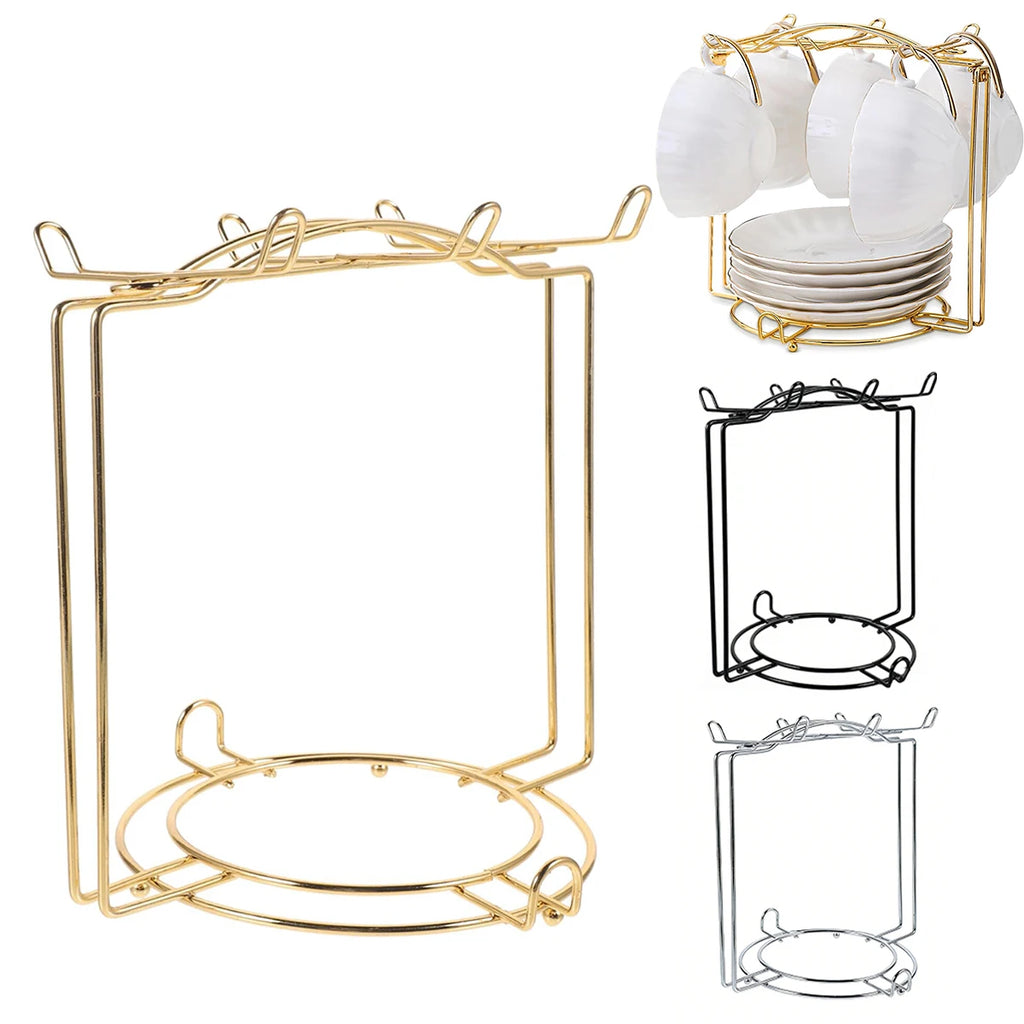 Tea Cup Saucer Display Stand Solid Metal One Piece Countertop Kitchen Cafe Bar Space Saving Organizer Decor Rack Oasis Select