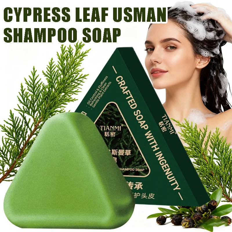 120G Cypress Leaf & Usmanthus Shampoo Bar, enriched with herbal extracts such as ginseng and cypress leaves, gently cleanses Oasis Select