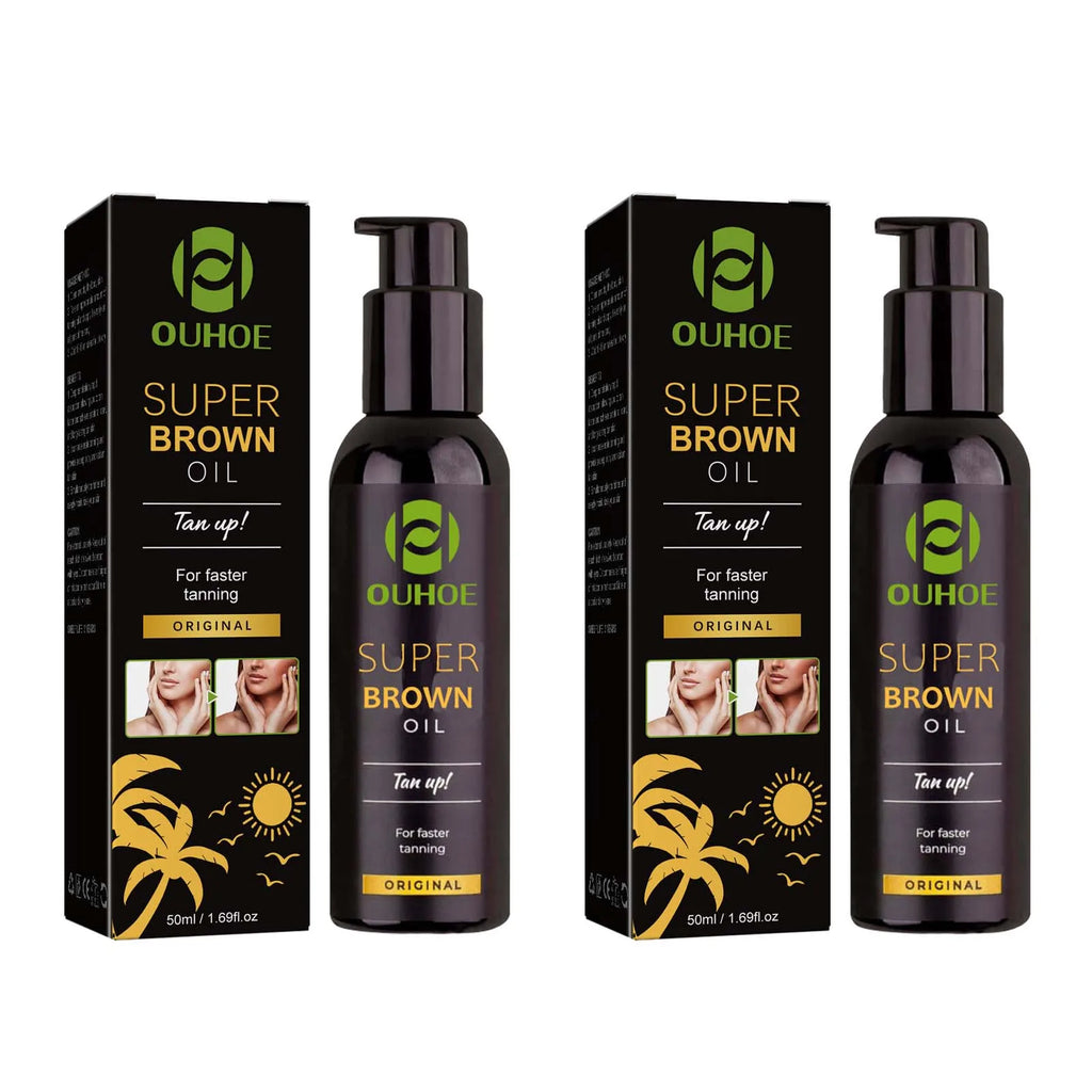 Brown Tanning Oil Sunless Self Tanning Body Bronzer Nourishing Summer Beach Solarium Powerful Natural Tanning Boosting Oil Oasis Select 2 x 50ml Boxed